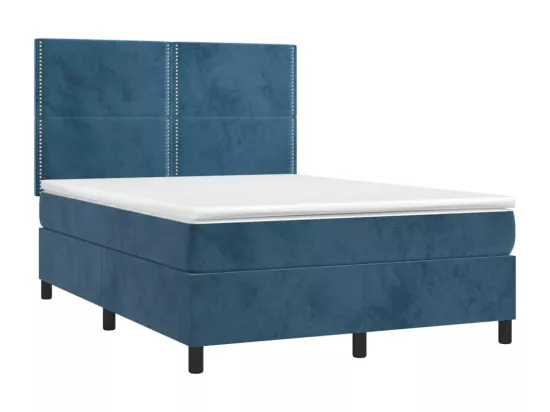 Sommier tapissier matelas et LED Bleu foncé 140x190 cm Velours