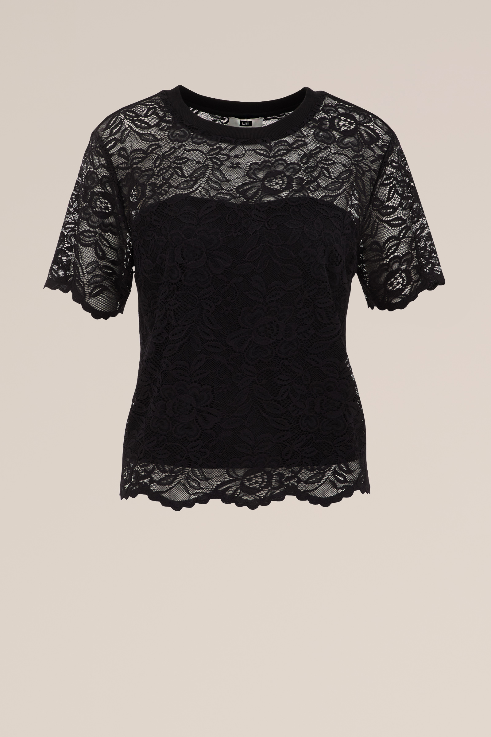 kanten T-shirt WE Fashion Zwart