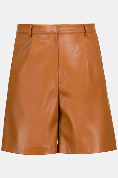 Bermudas, High Waist, weites Bein, Lederoptik
