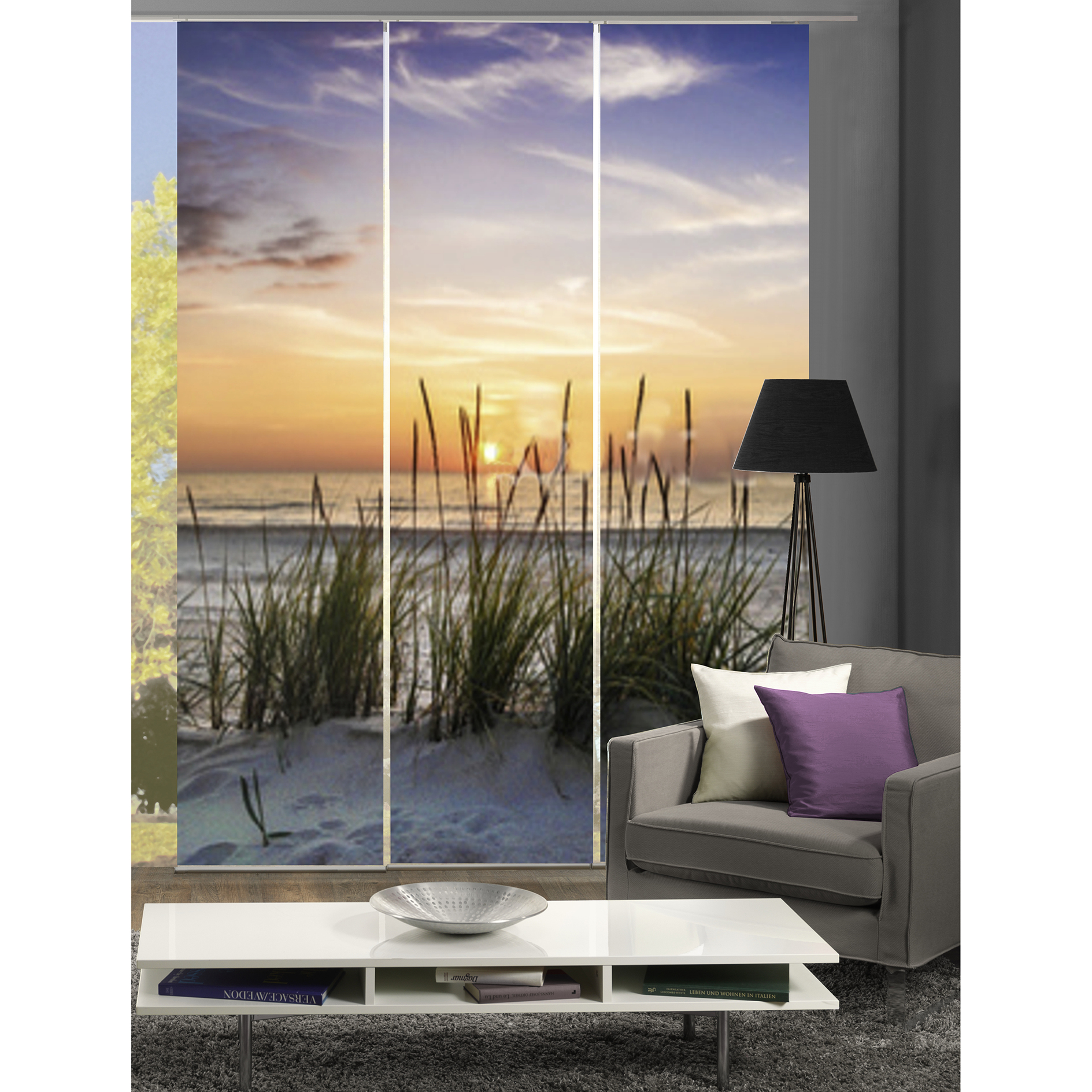3-teiliges Schiebevorhang-Set EVENING - mehrfarbig-natur - je 60x245 cm