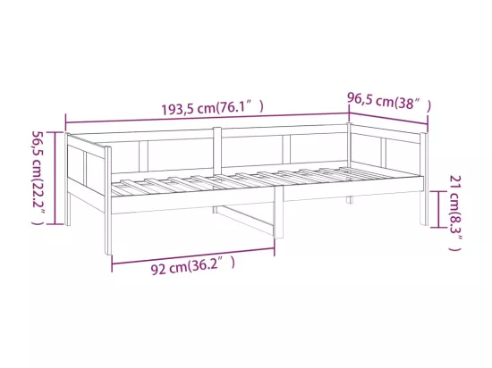 Lit de jour sans matelas marron miel bois pin massif 90x190 cm