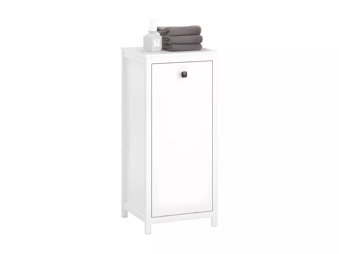 SoBuy Armoire à Linge avec Sac à Linge, Meuble Bas de Salle de Bain, Commode pour Salle de Bain, Coffre à Linge, Porte Vêtement avec 1 Panier à Linge, Blanc, 40x35x90 cm, BZR96-W