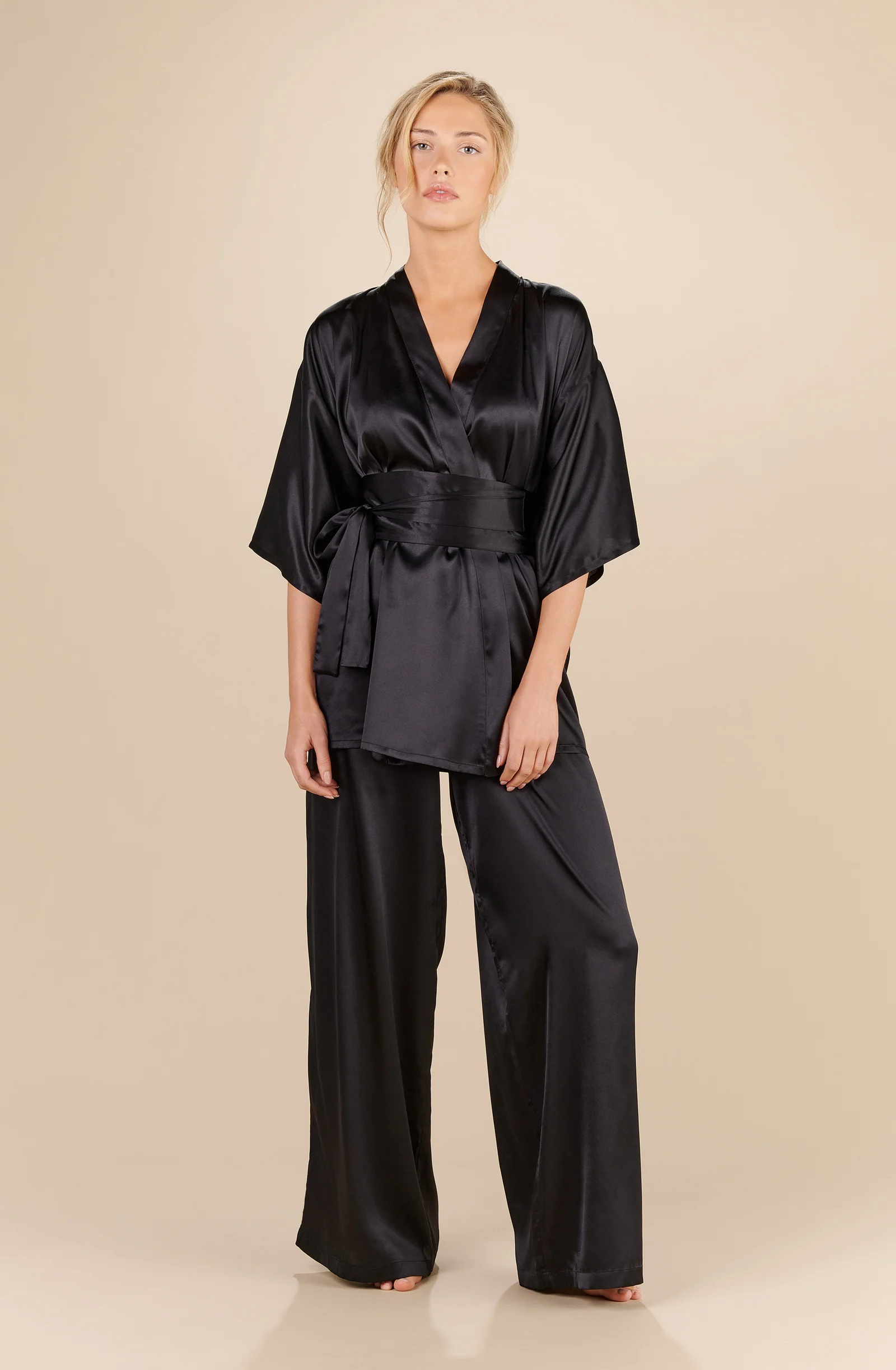 tom Pantalon large noir en soie Noir
