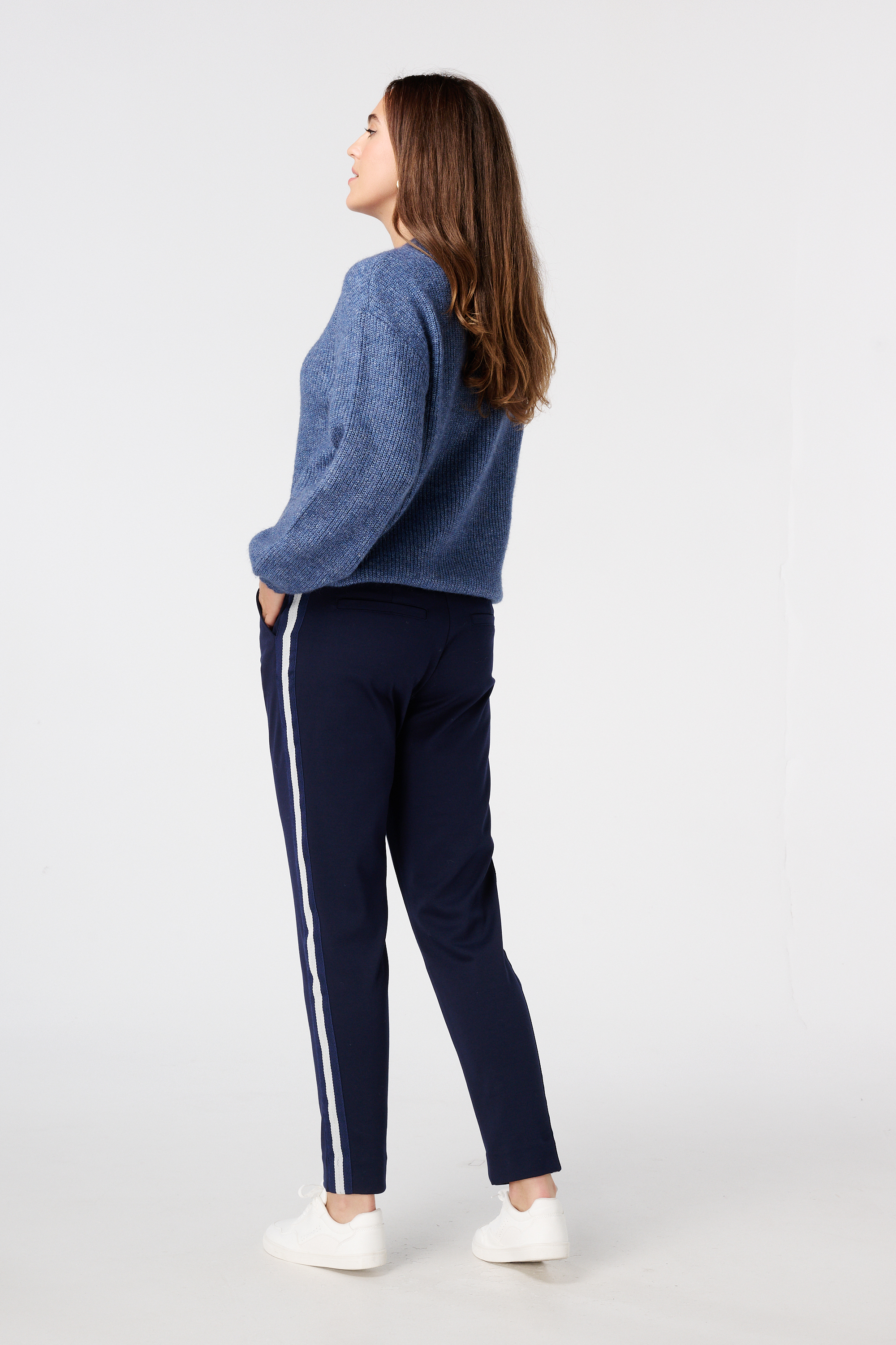 Tapered pantalon met bies aan de zijkant Navy blauw
