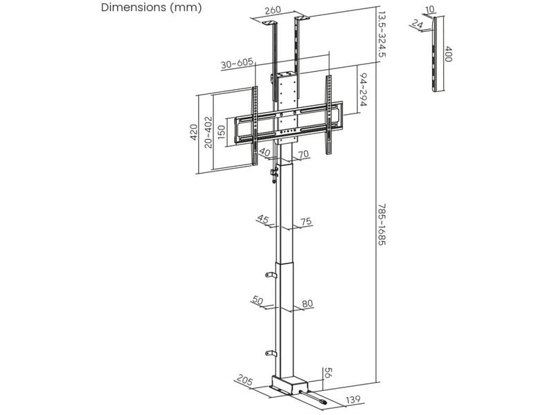 My Wall TV-Lift HP 66-2 L max. 60 kg TV-Einbaulift für 37-65 Zoll Fernseher zum Rauffahren oder Runterlassen