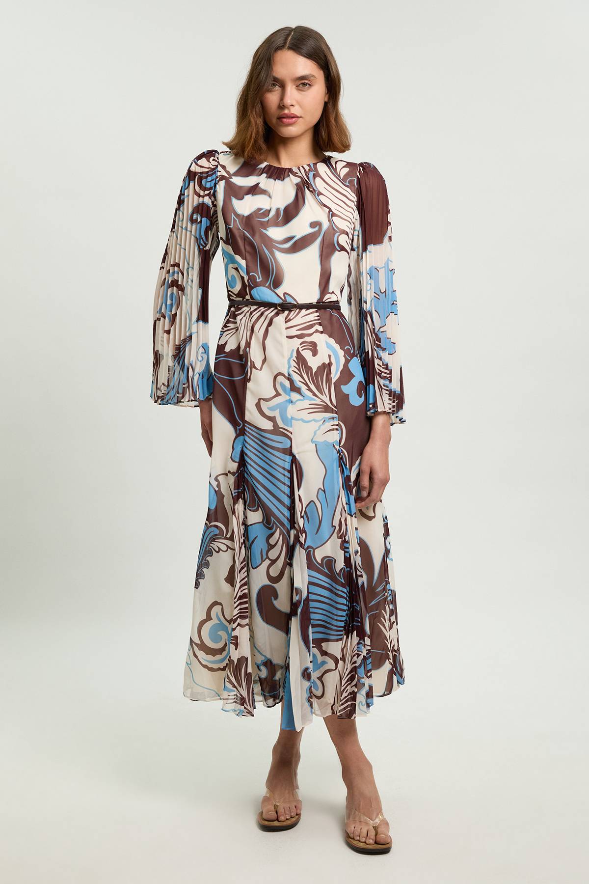 KarenMillen Robe Maxi Plissée Tissée À Motif Paisley Bleu