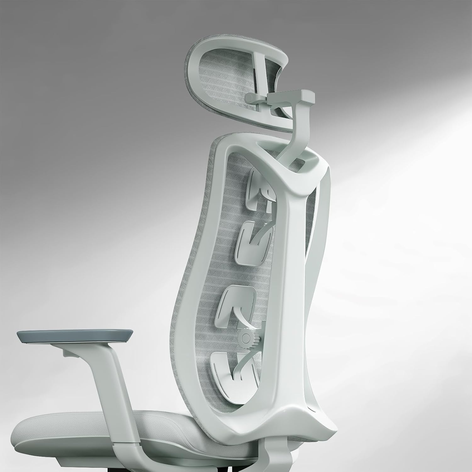 ergonomischer Bürostuhl | Schreibtischstuhl mit Verstellbarer Sitztiefe, Lendenwirbelstütze und Armlehnen, Computerstuhl mit höhenverstellbarer Rückenlehne, 3D-Kopfstütze, Grau