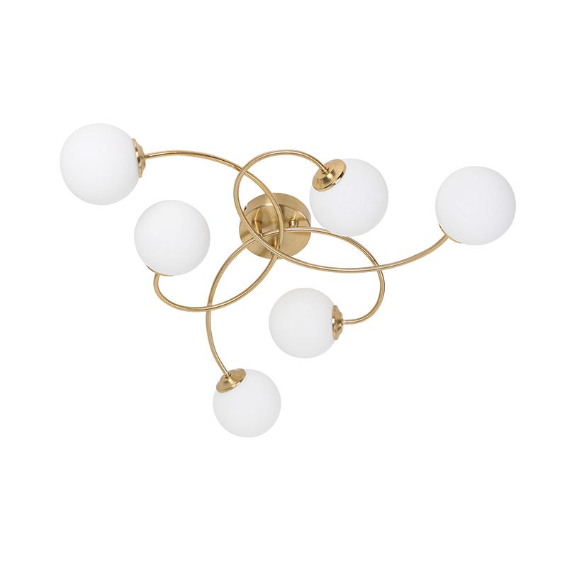 Moderne plafondlamp goud met opaal glas 6-lichts  - Athens