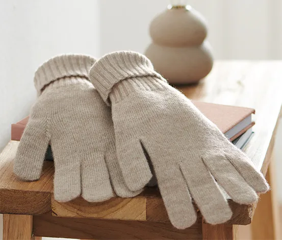 Strickhandschuhe mit Wolle, taupe