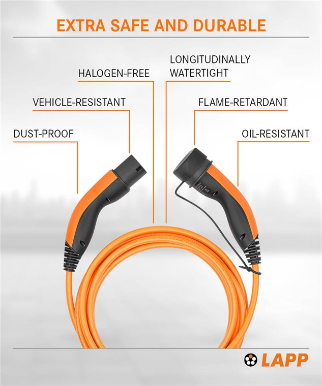 (10m) 22kW/32A Elektroauto Ladekabel 3-phasiges Stromkabel für Hybrid- / E-Autos mit Typ 2 Anschluss (5555931037) - Orange