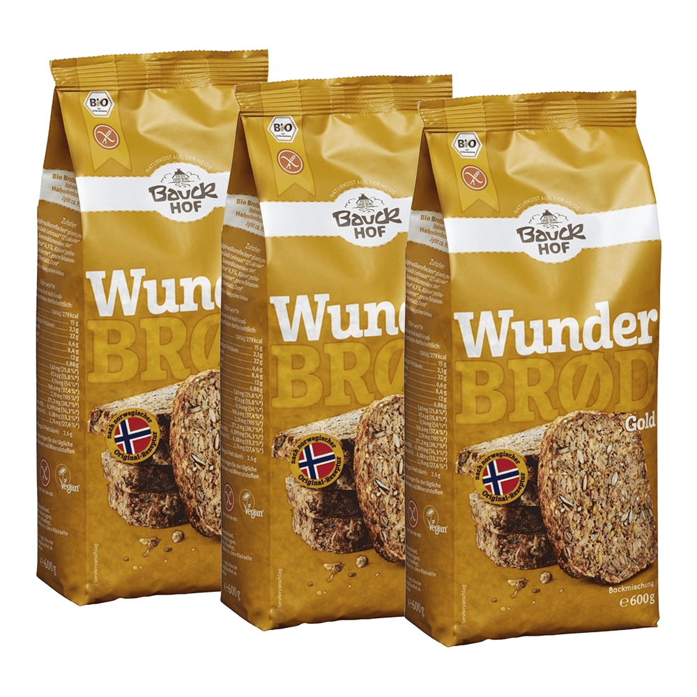 3 x Bio Backmischung Wunderbrød Gold (3x600g)