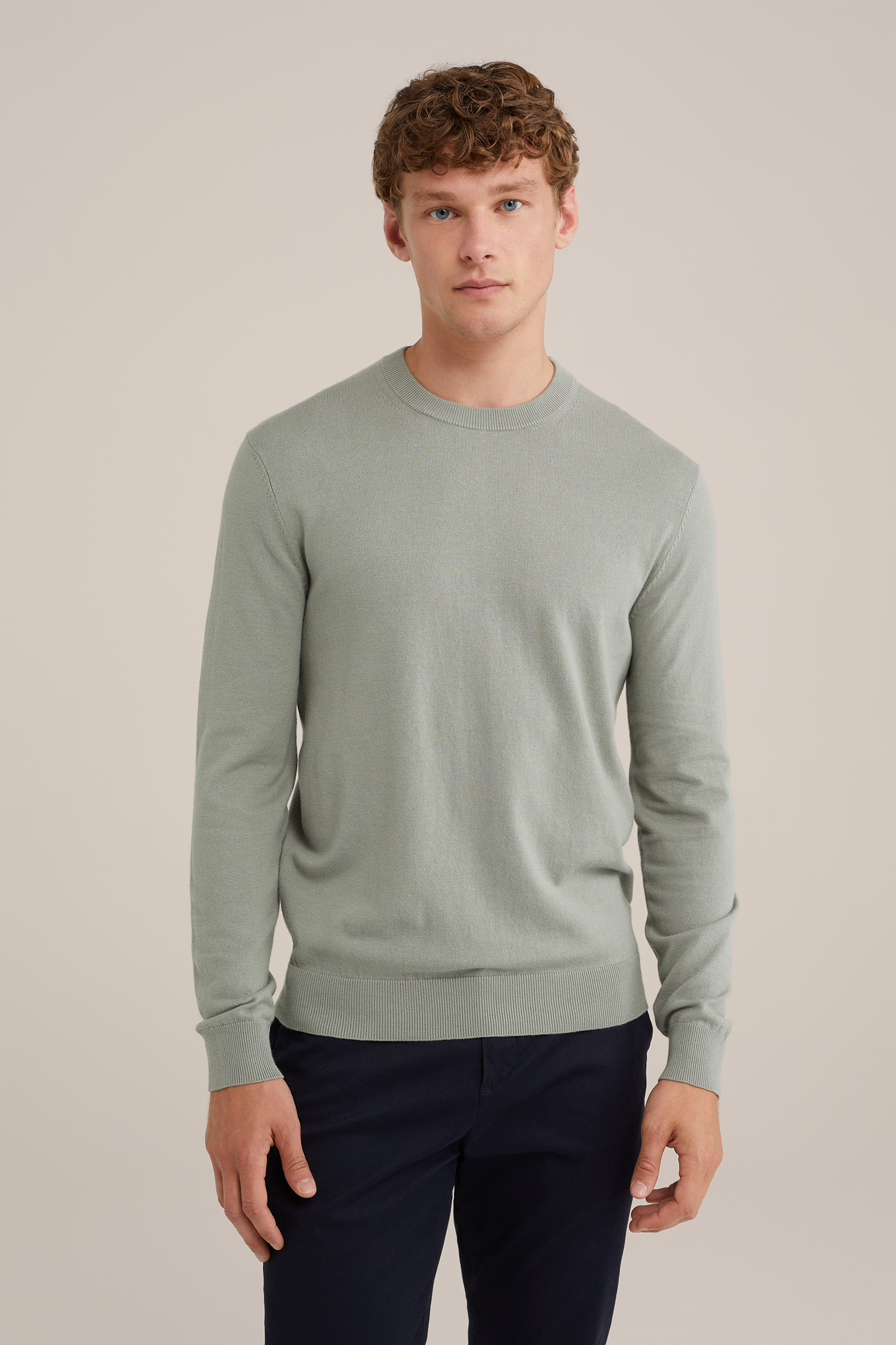 fijngebreide trui van katoenmix Fundamentals Khaki