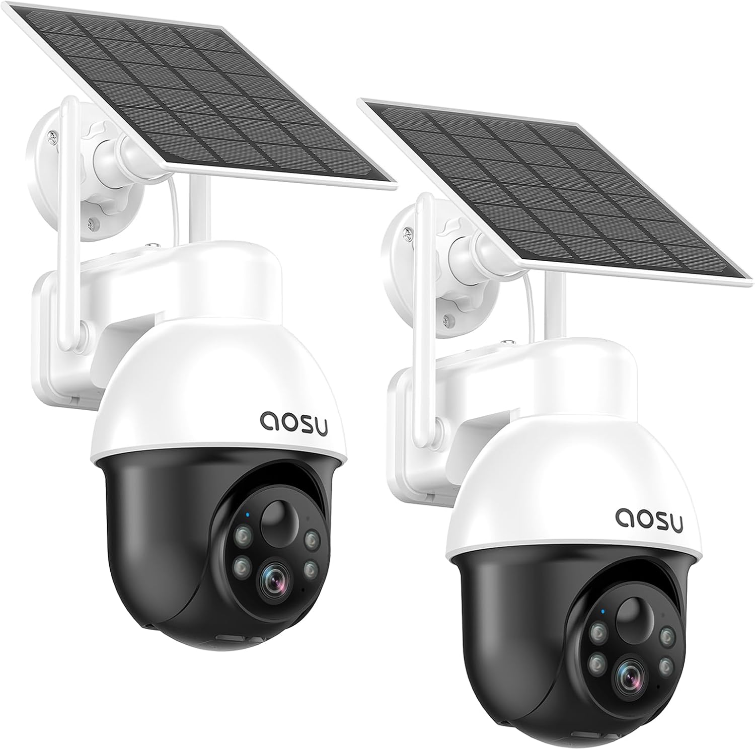 aosu 3K Überwachungskamera Aussen Akku Solar, 5MP Kabellose WLAN-Überwachungskamera für den Außenbereich zur Haussicherheit, 360° Panoramisches PTZ, Automatische Verfolgung, Nachtsicht, 2 STK