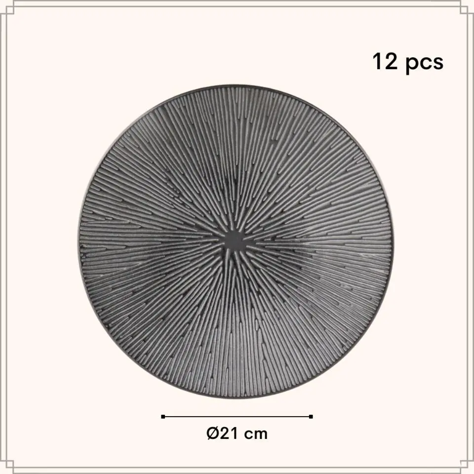 OTIX Dessert Ontbijt Bordenset 12 Persoons Zwart 21cm Keramiek POPPY
