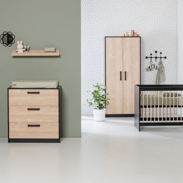 Europe Baby Nova Babykamer Zwart Eiken | Bed 60 x 120 cm   Commode   Kast