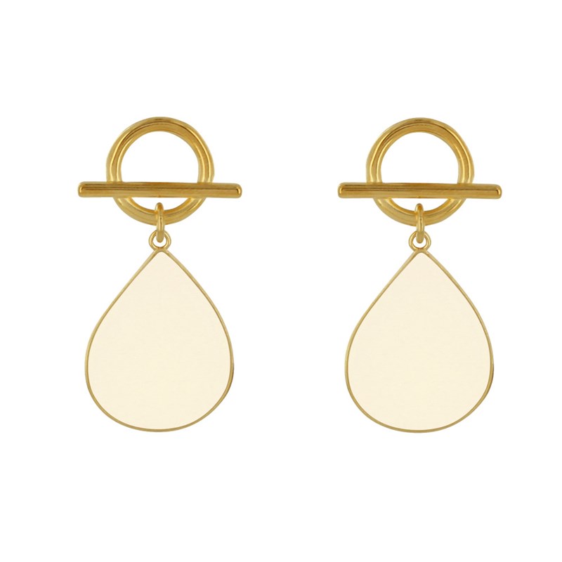 Boucles d'Oreilles Laiton Doré Fermoir T et Goutte Émaillée
