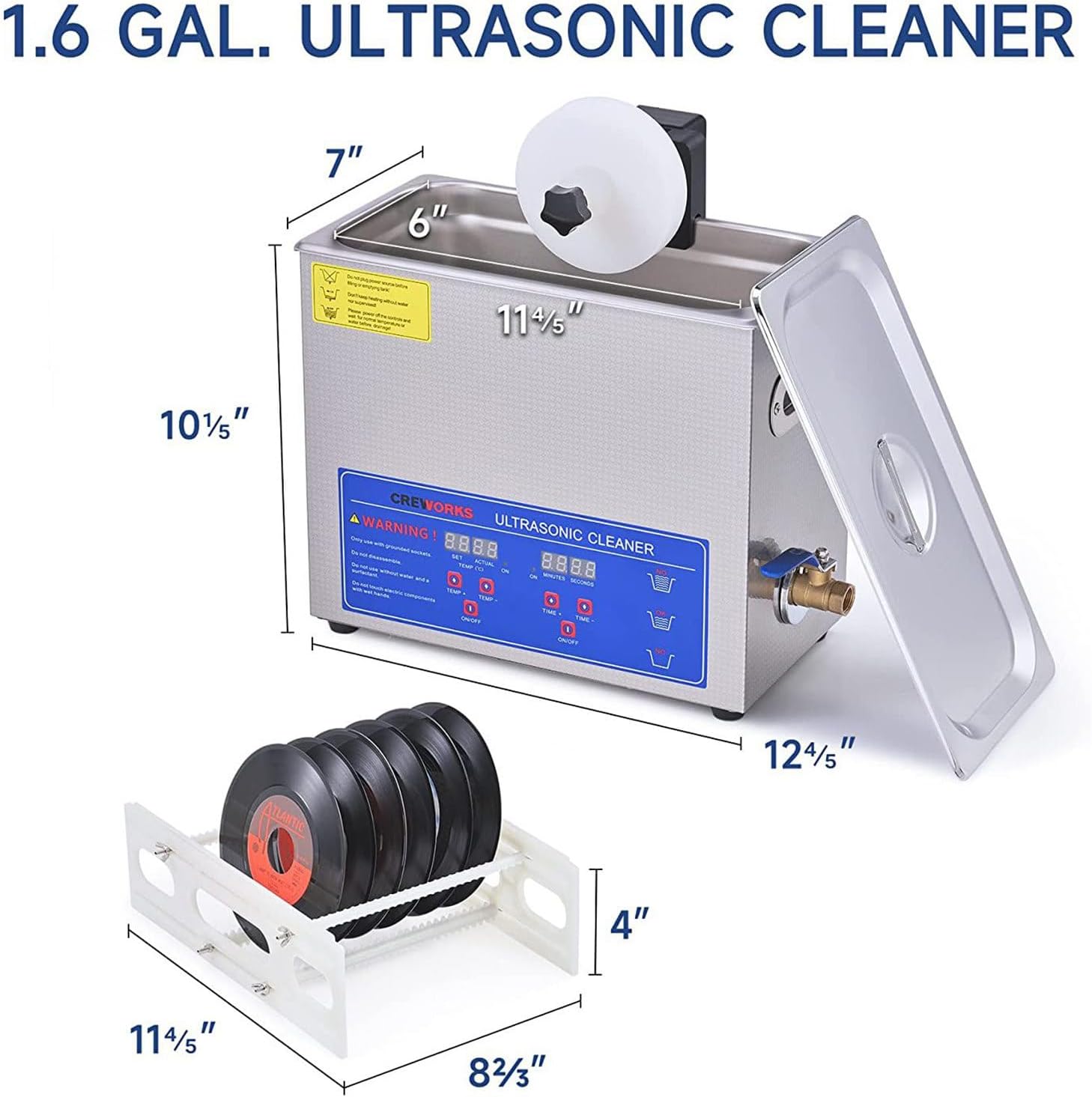 Ultraschall-Schallplattenreiniger, Ultraschallreiniger 6l Ultraschall-Schallplattenreiniger 7-12 Zoll 8 Schallplatten Ultraschall-Schallplattenreinigungsmaschine 180W Ultraschall-Schallplattenreiniger