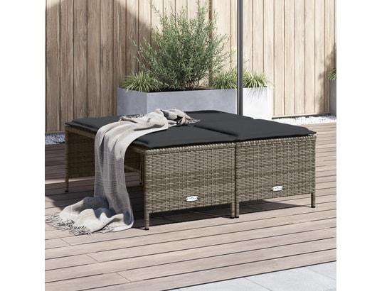 VIDAXL - Pouf Tabourets de jardin avec coussins lot de 4 gris résine tress...