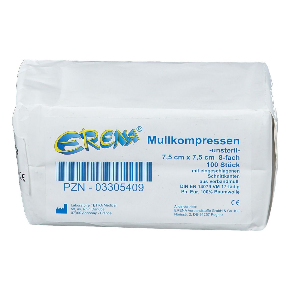 Erena® Mullkompressen 7,5 x 7,5 cm unsteril 8-fach
