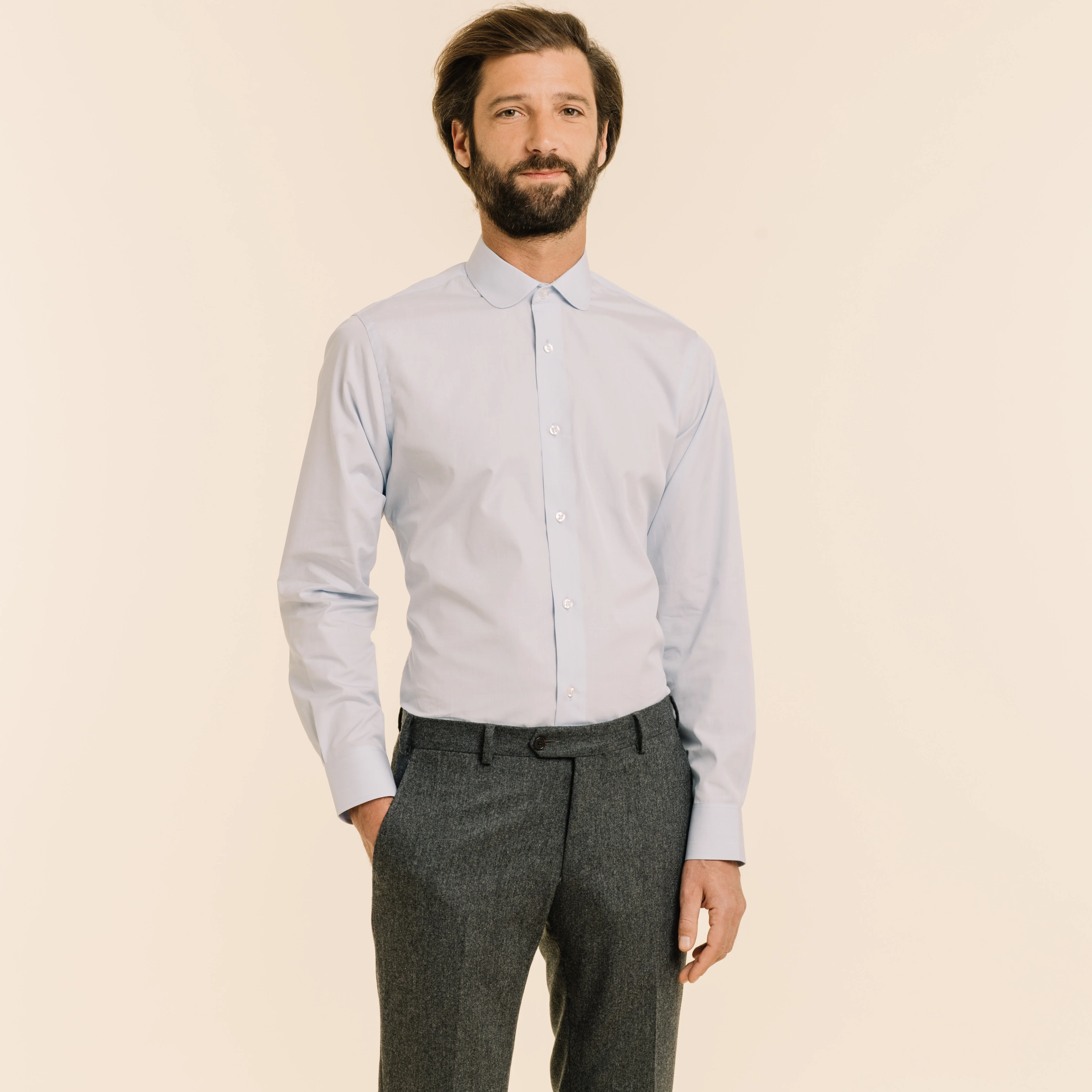 Sky blue double-twisted thread-on-fil shirt