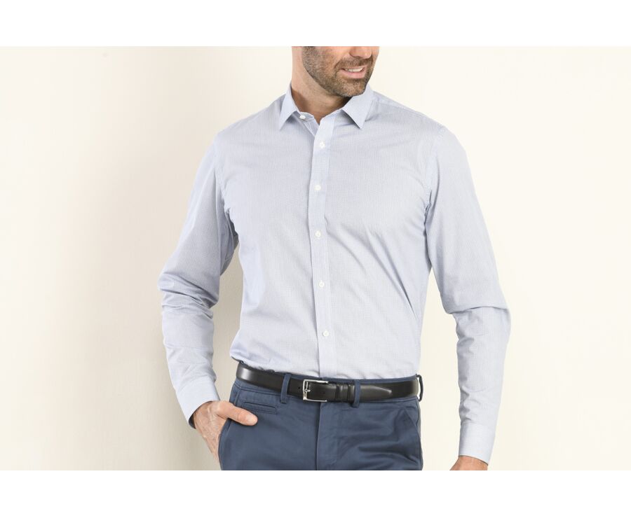 Chemise blanche imprimée motifs bleu navy - Col français - OSCAR