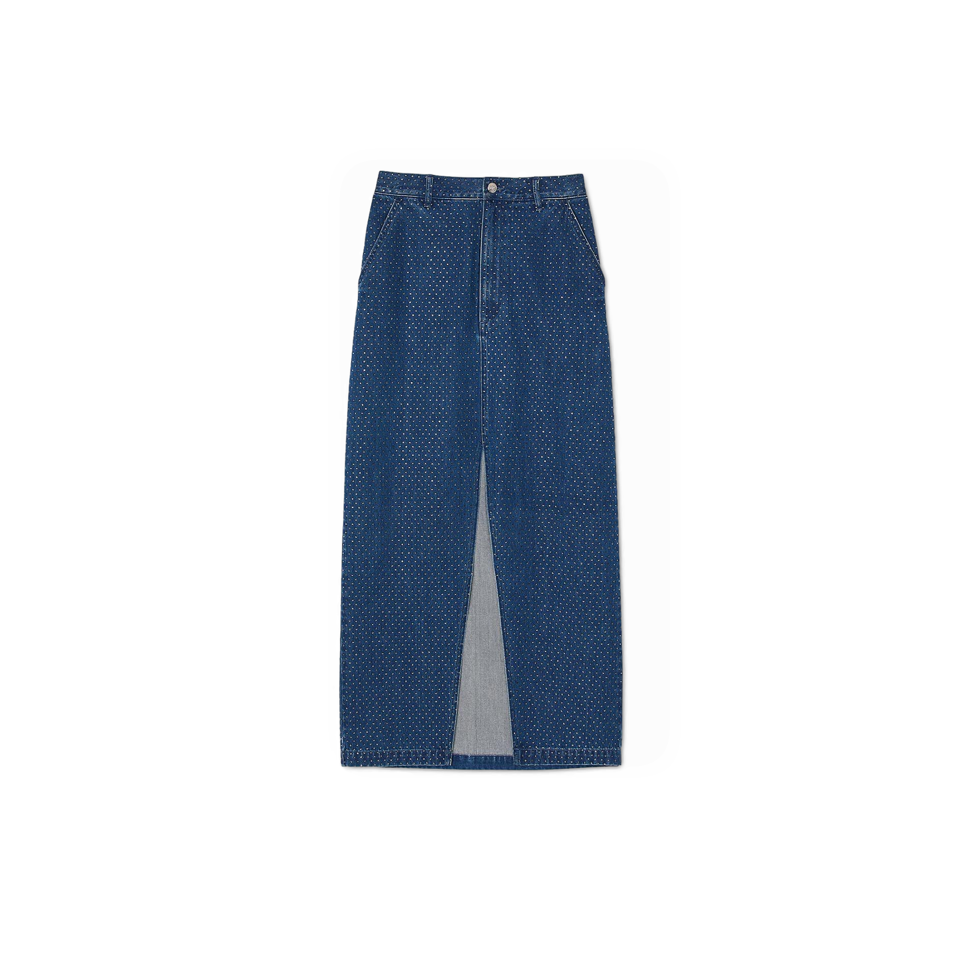 Jupe droite longue en denim strassé | Bleu