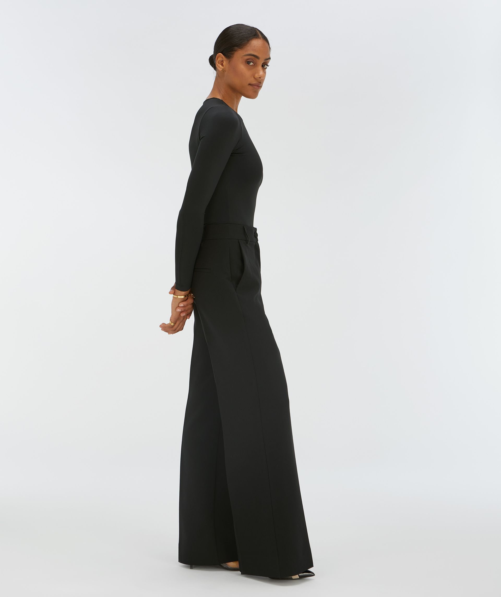 JV-KATE high rise wide leg broek - black