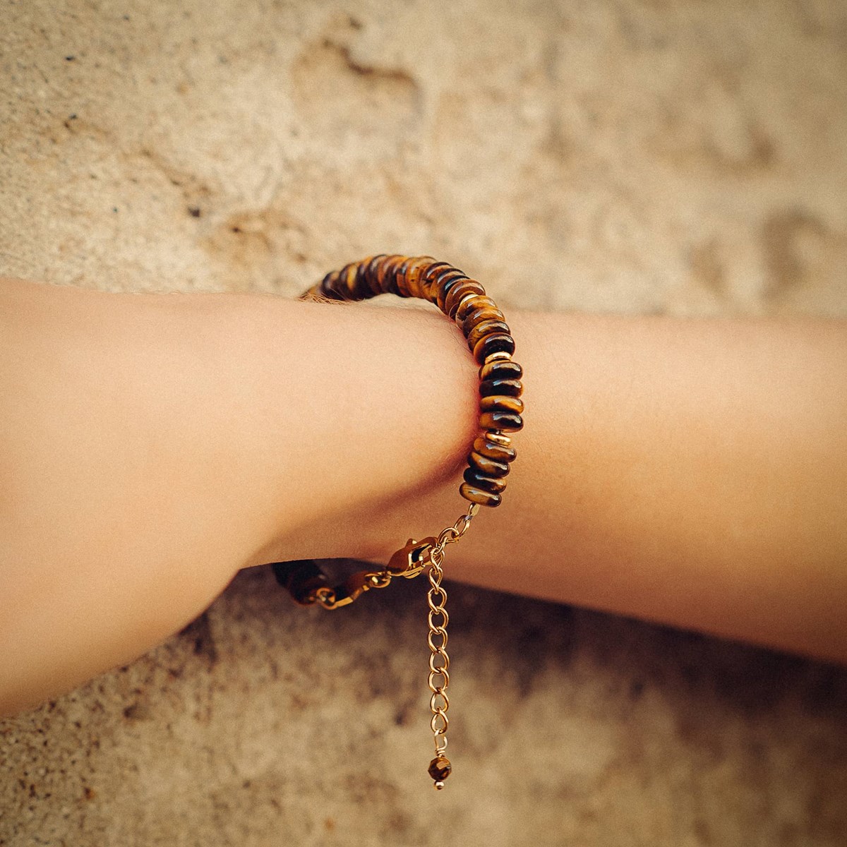Collier, bracelet et boucles d'oreilles Blima en pierres Oeil de Tigre