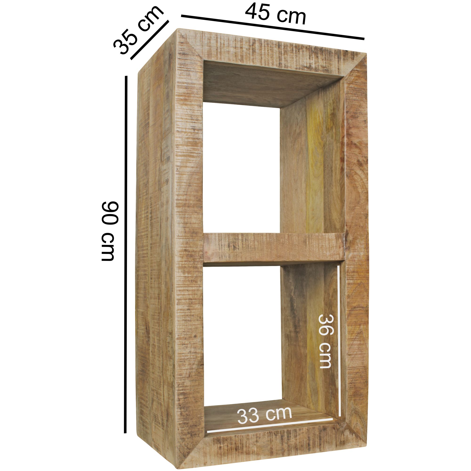 KADIMA DESIGN Holzregal EWA: Rustikales Standregal, Cube-Form, Vintage-Shabby-Look, 2 Innenräume, recyceltes Mango-Massivholz.