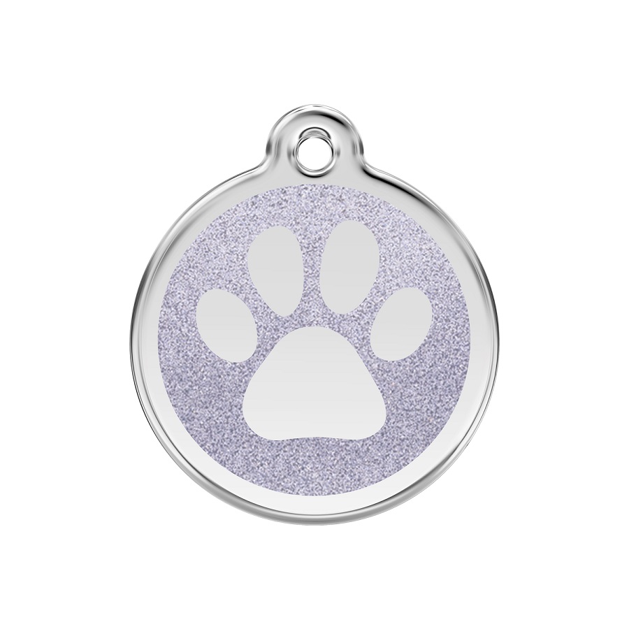 Placa de identificação para cães com estampa de pata brilhante - Prata
