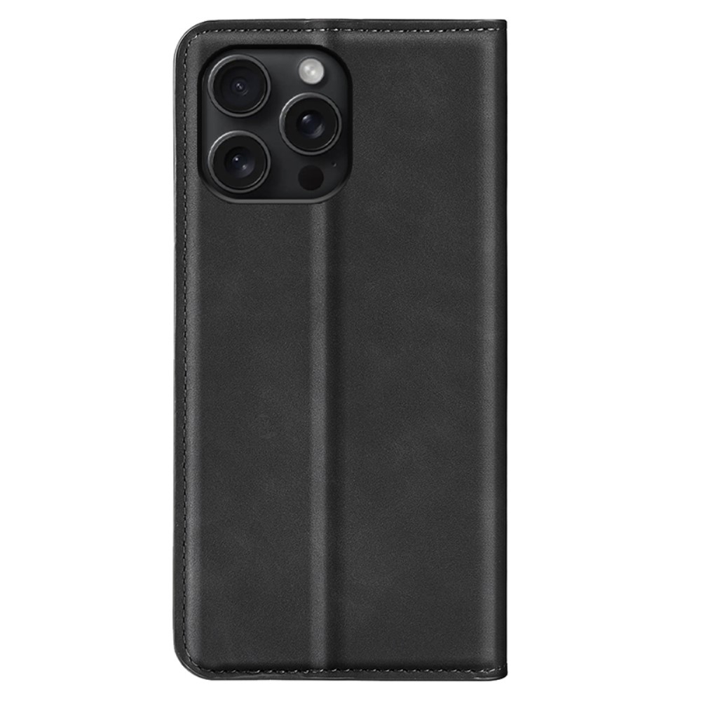 iPhone 16 Pro Vintage Leder Tasche Flip Cover Fashion Design - Schwarz