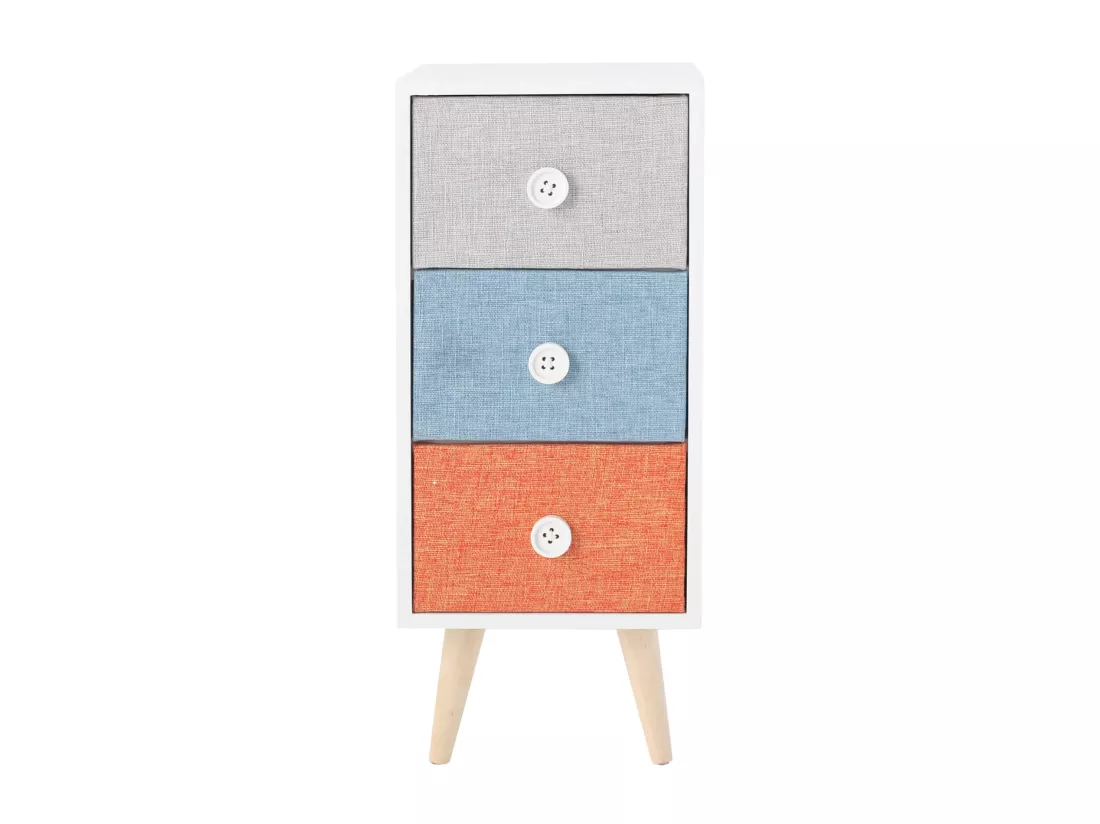 Commode en bois à 3 Tiroirs Chambres d'enfants Tissu moderne et coloré