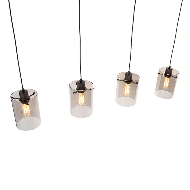 Design hanglamp zwart met smoke glas 4-lichts - Dome