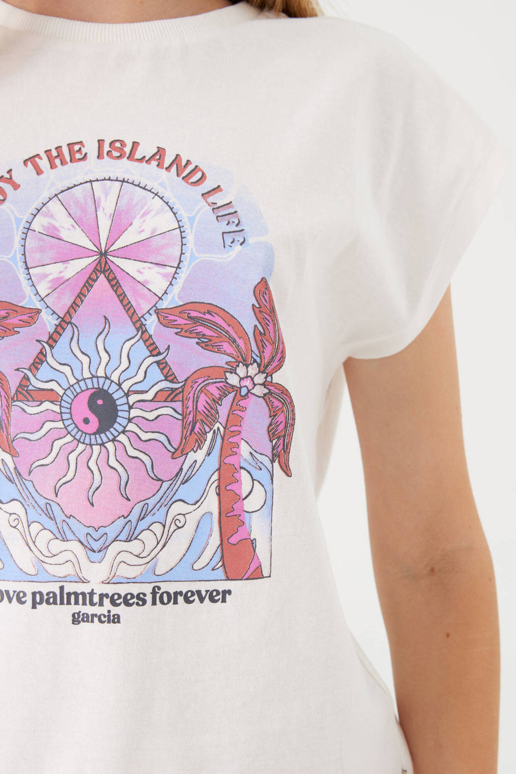Garcia T-shirt met printopdruk wit/roze/lila