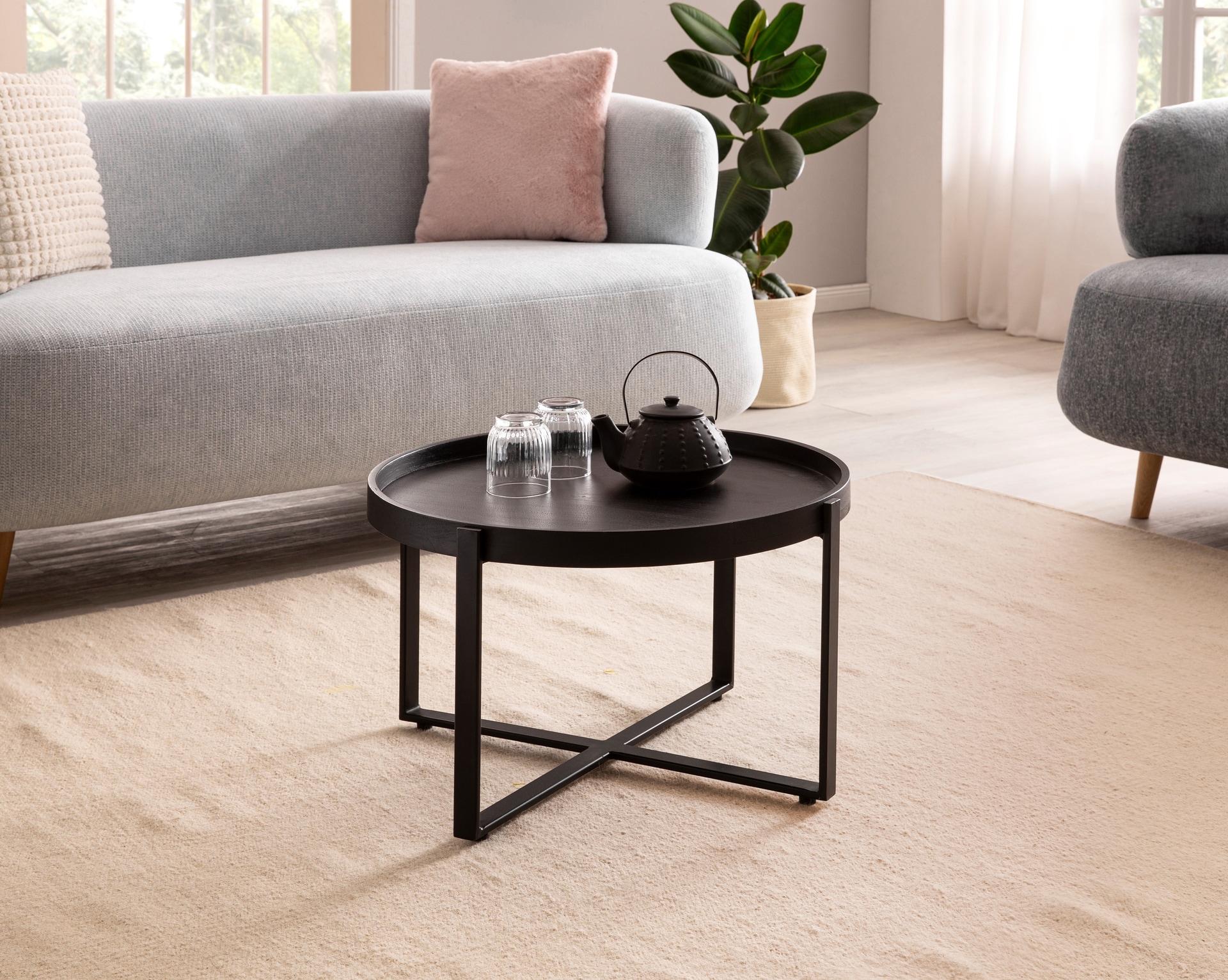 Couchtisch 60x35 cm Massivholz Mango/Metall schwarz