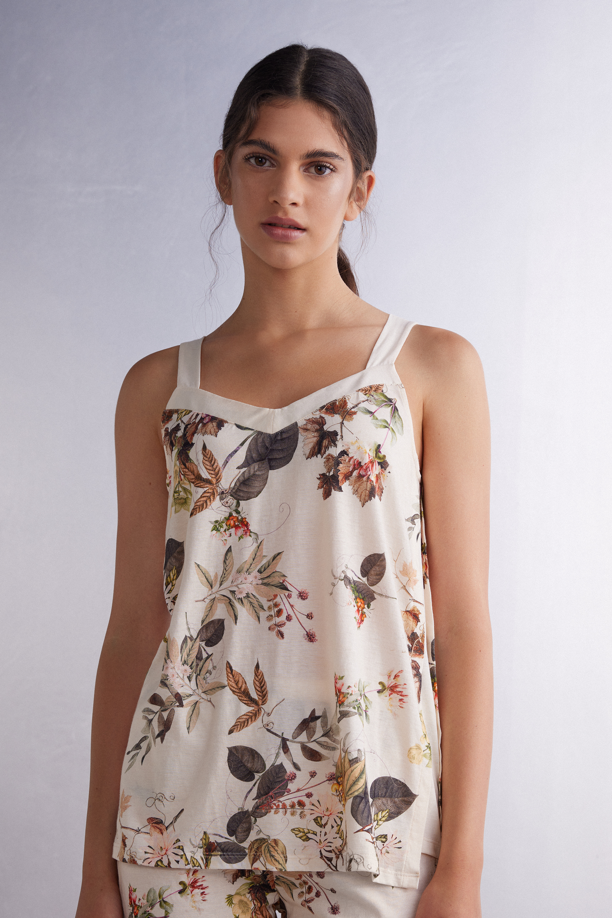 Blusa de algodão ultra-fresco Supima® com estampa botânica de outono