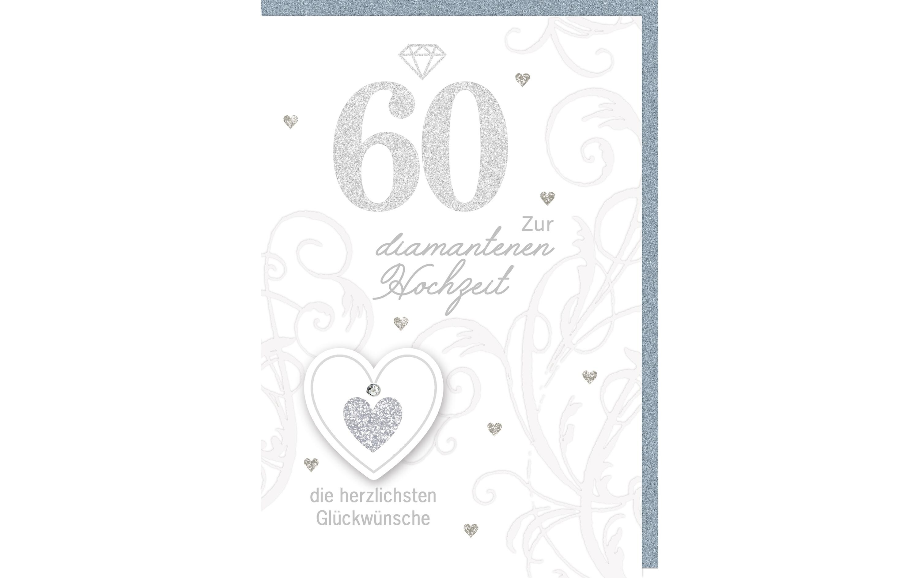 Glückwunschkarte Hochzeitstag 60 11.5 x 17 cmJubiläumskarte für Diamantene Hochzeit