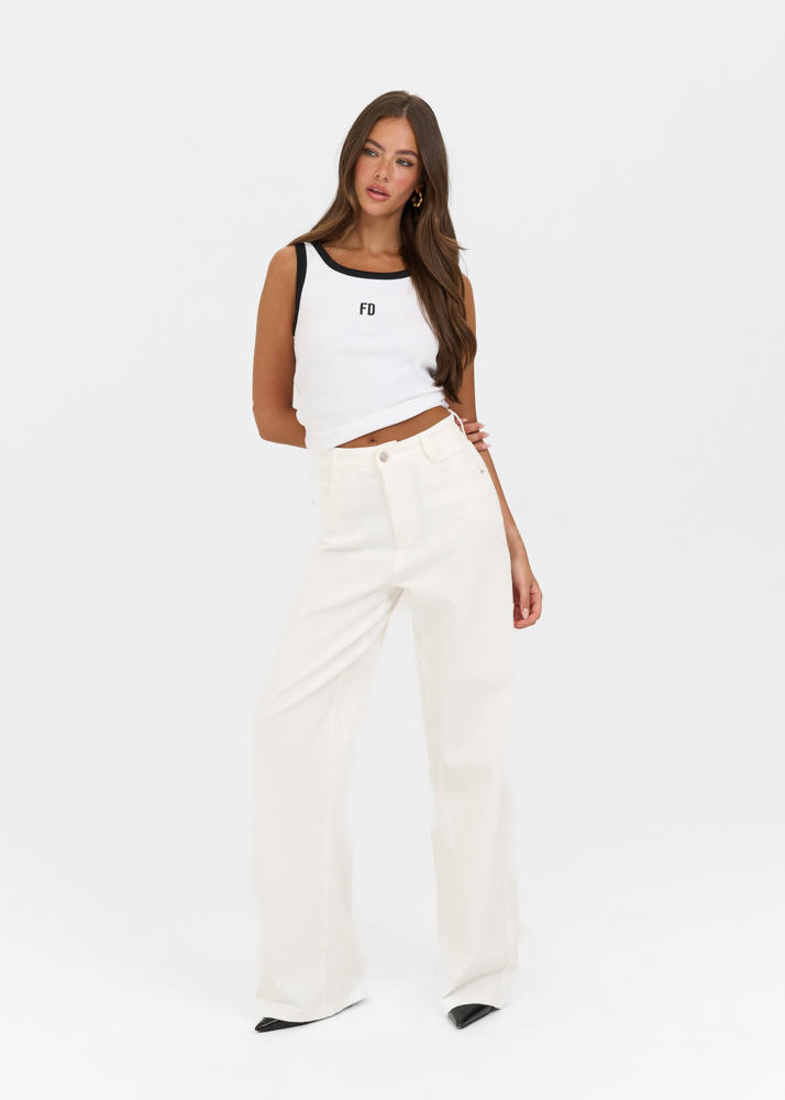 Wide leg stretch lightweight jeans ecru