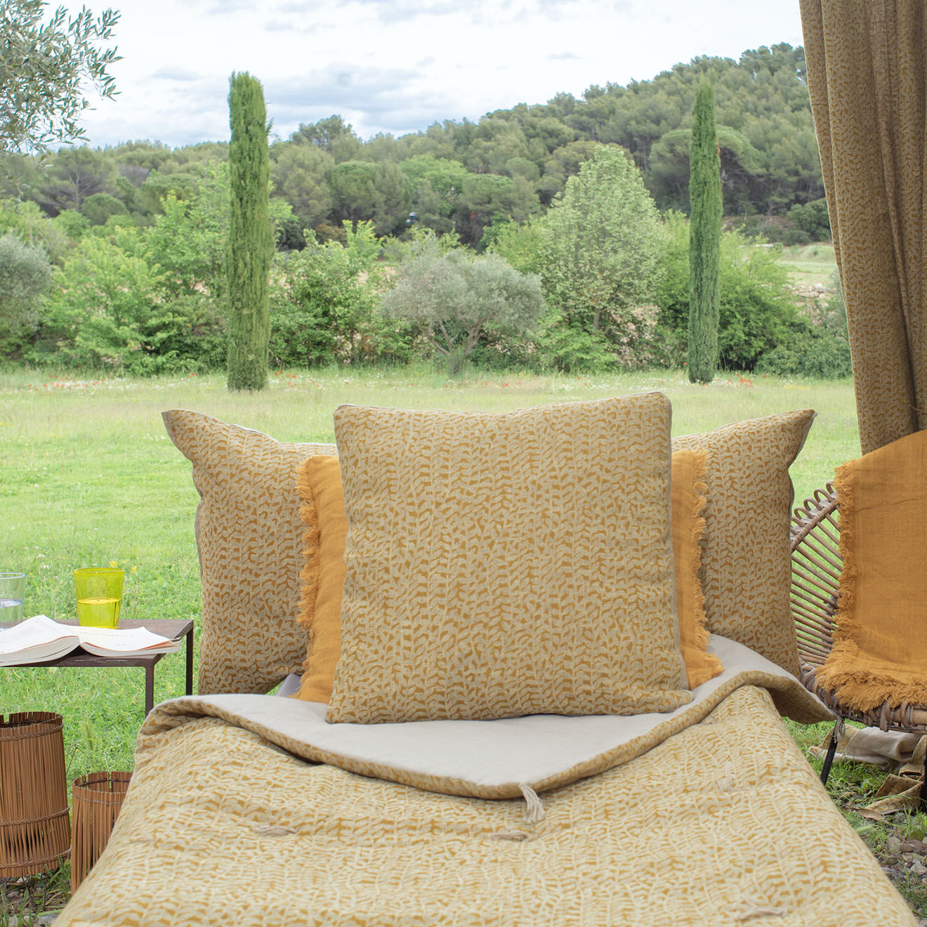 En Fil d'Indienne Housse de coussin Lierre tabac - 45x45 cm