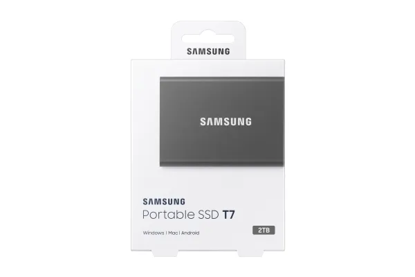 Samsung T7 MU-PC2T0T - SSD - krypteret - 2 TB - ekstern (bærbar) - USB 3.2 Gen 2 (USB-C stikforbindelse) - 256-bit AES - titan grå