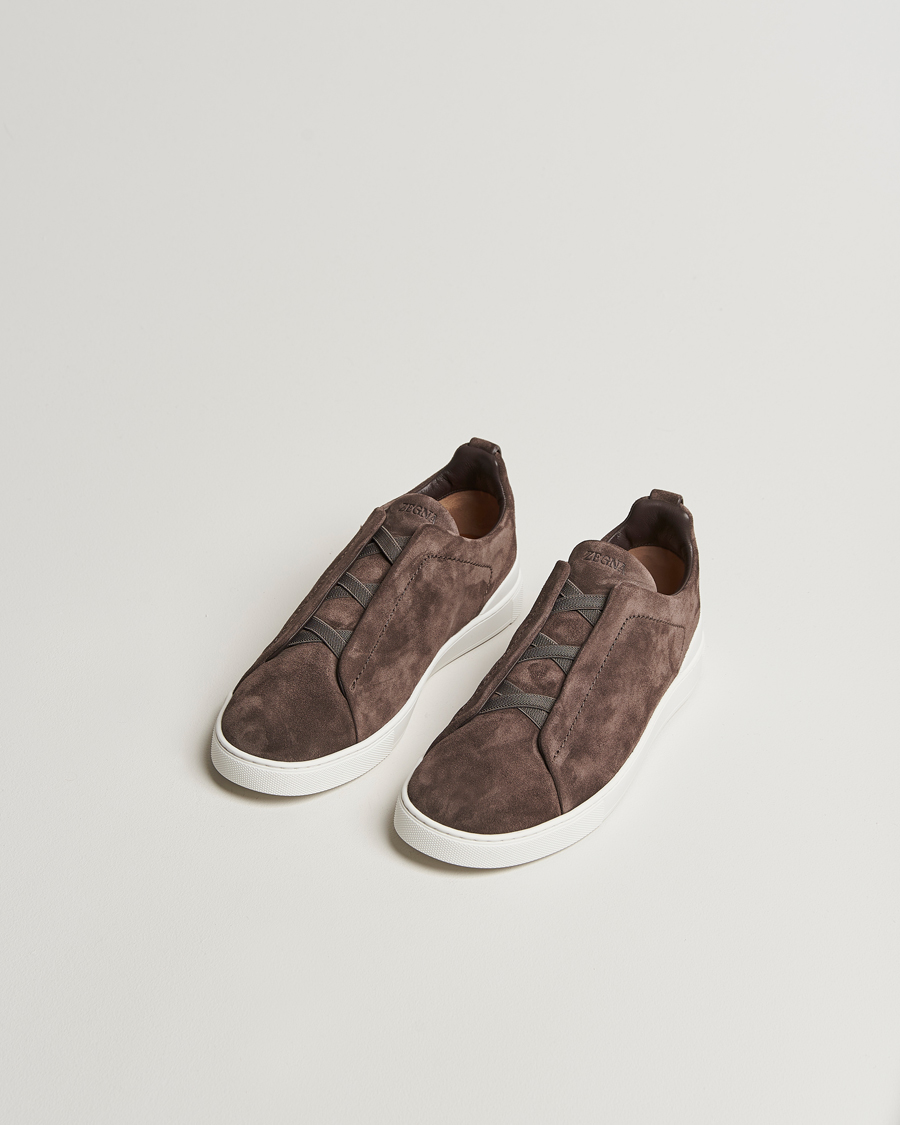Zegna Triple Stitch Sneakers Dark Brown Suede