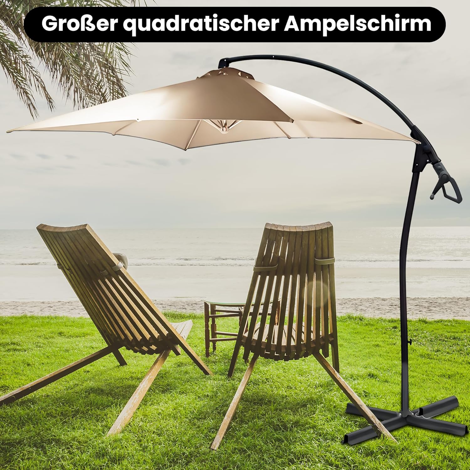 habeig WASSERDICHT Ampelschirm 250x250cm quadratisch durch PVC-Beschichtung Schirm Sonnenschirm Marktschirm Gartenschirm