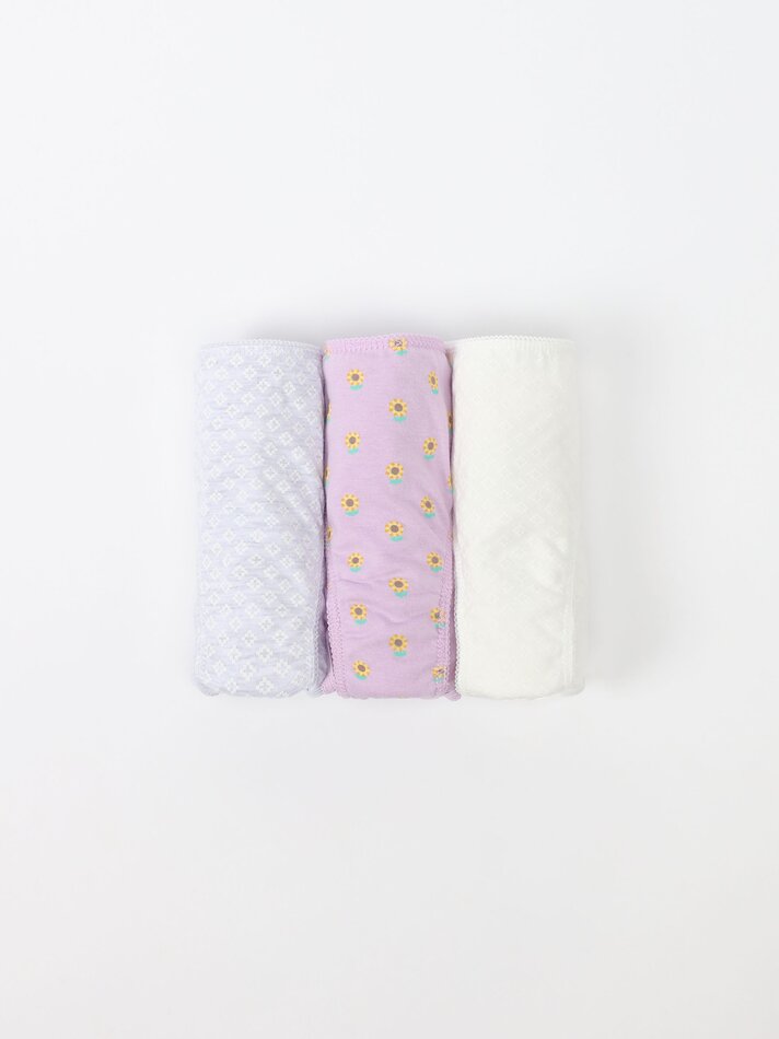 Pacote com 3 calcinhas clássicas de algodão estampado - Cores Variadas