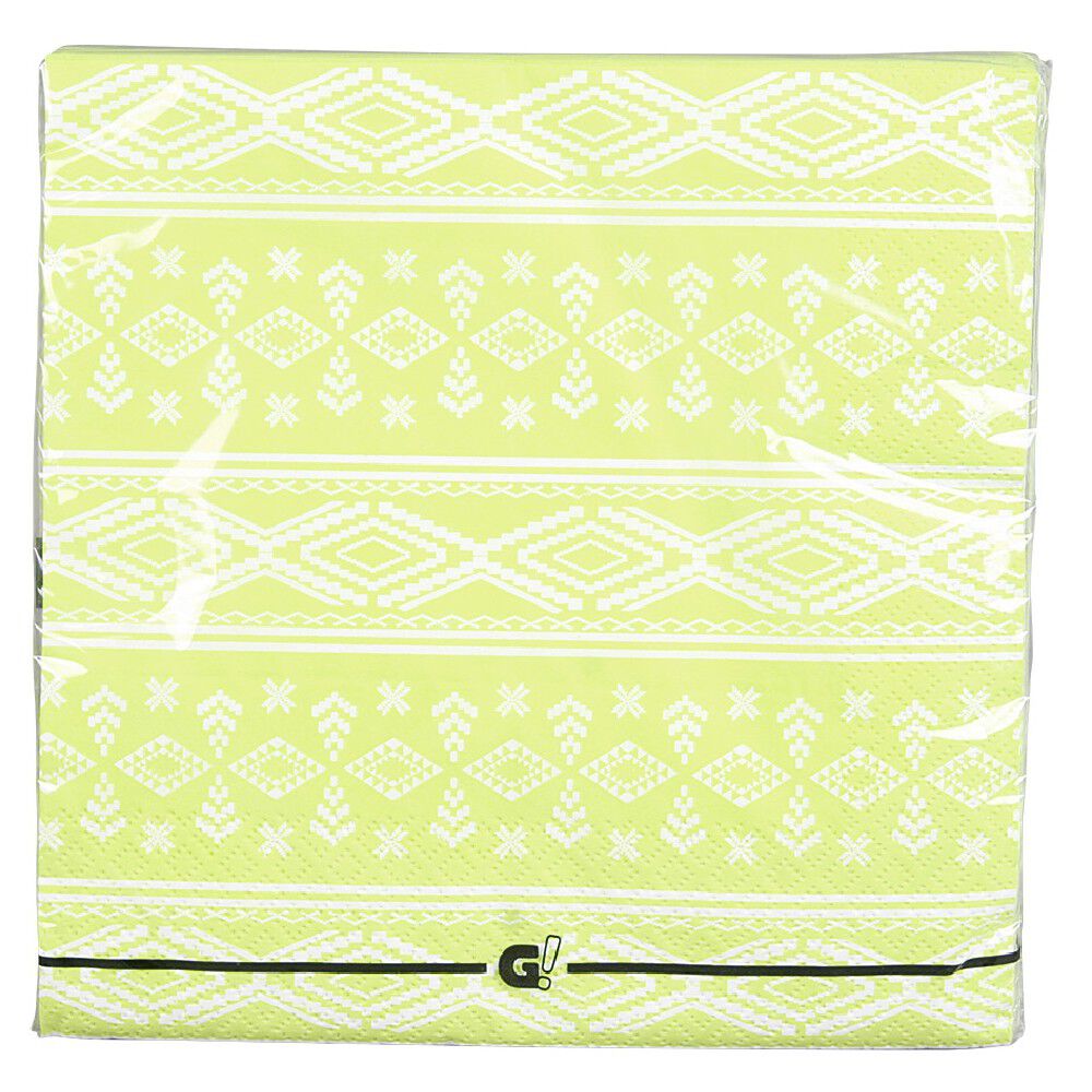 Serviette en papier Gipsy motif géométrique vert et blanc x20
