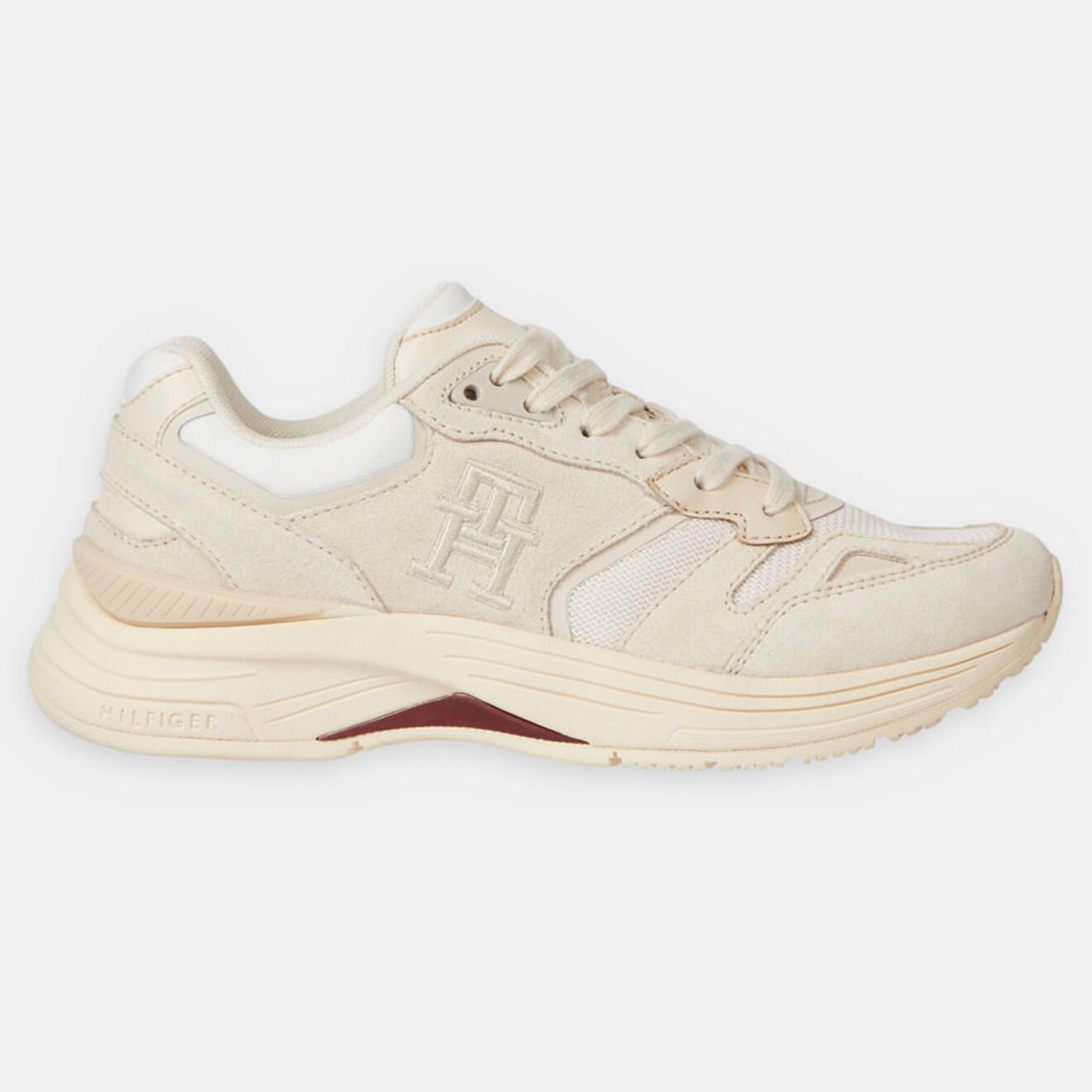 Tommy Hilfiger Baskets running en Velours de Cuir Monogramme Preppy beiges