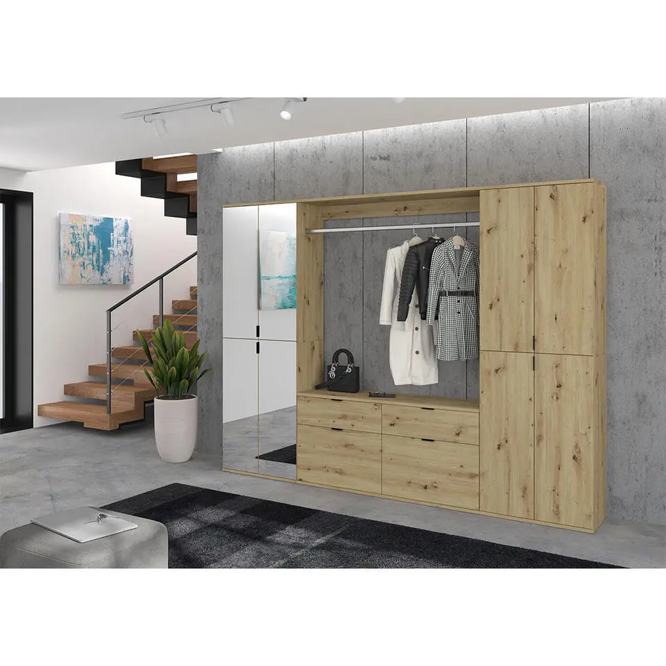 Hioshop ProjektX kledingkast 4 deuren eiken decor
