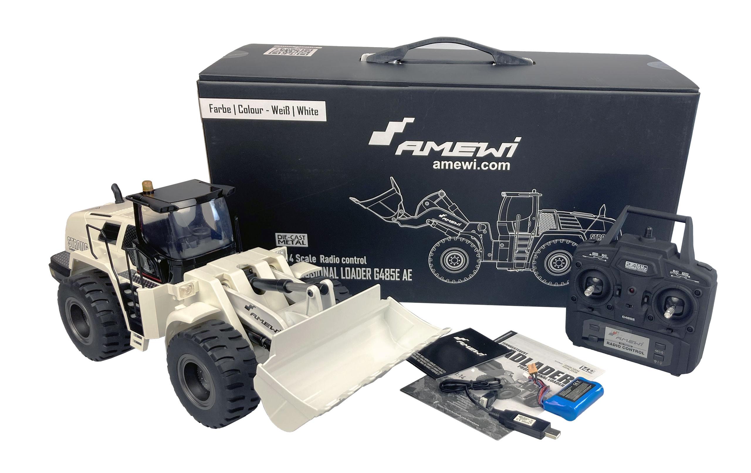 Radlader G485E Weiss, V5 1:14, RTR<br>Voll funktionsfähiger RC Bagger mit vielen Metallteilen