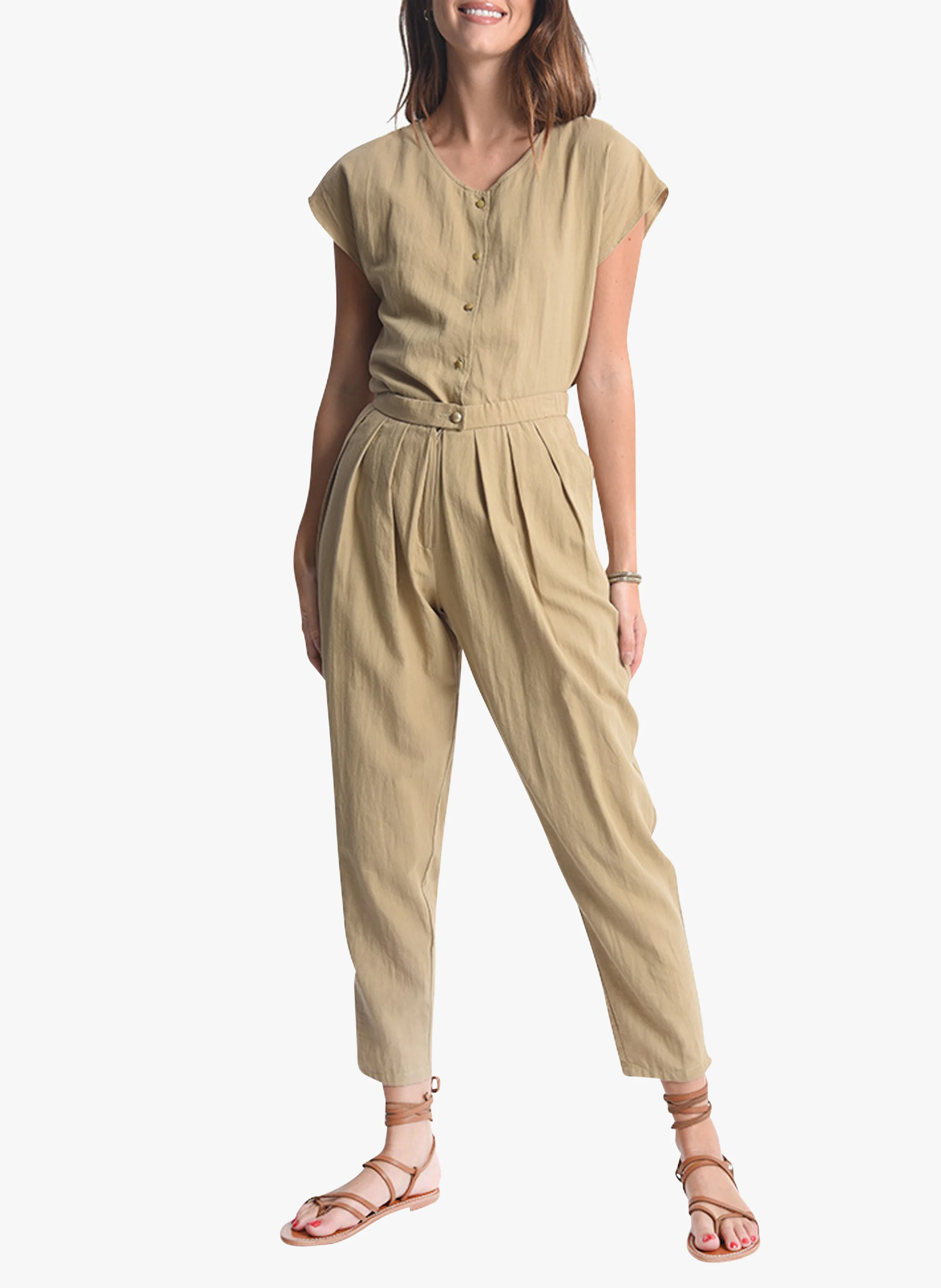 Pantalon à pinces en coton | Kaki