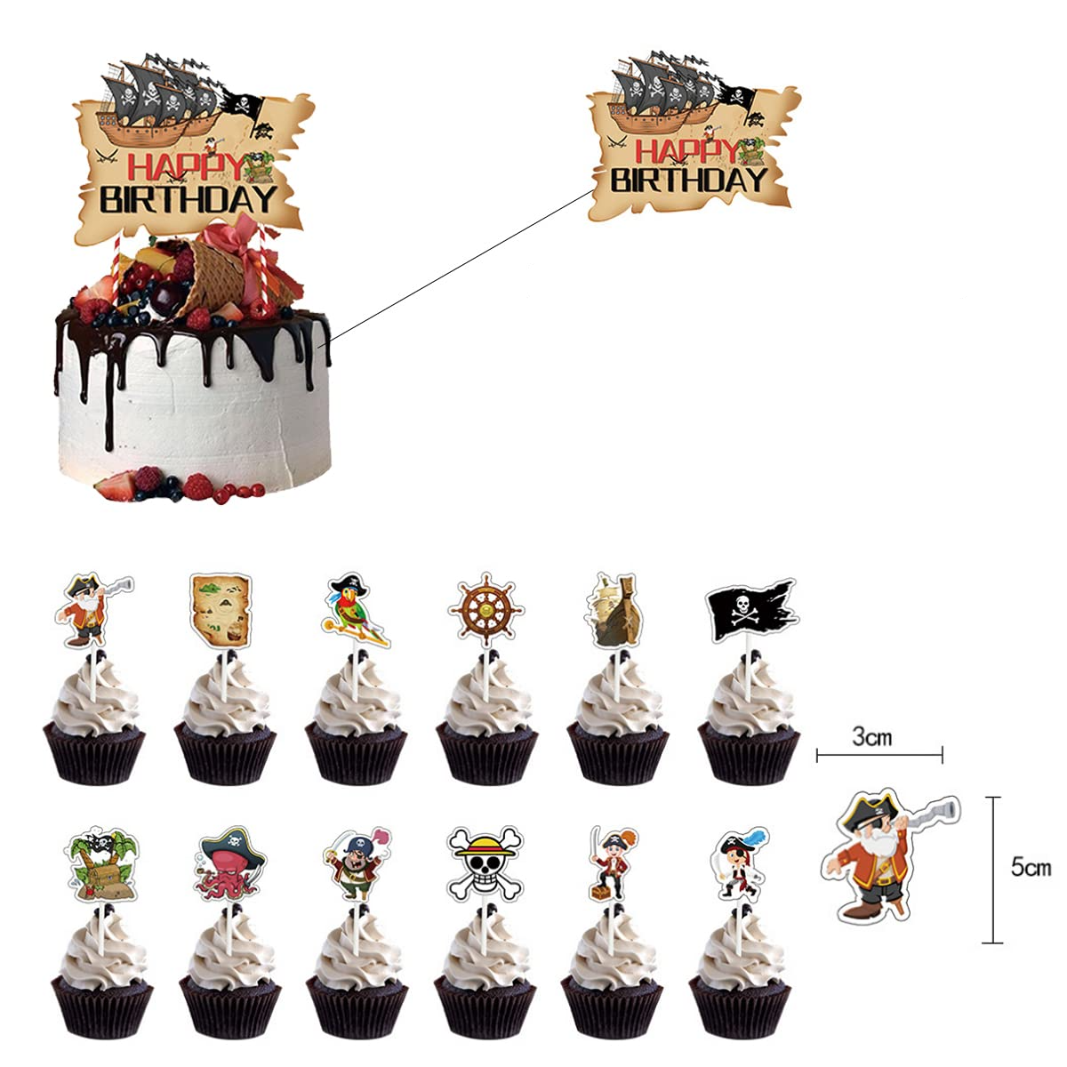 (29-tlg. Set) Happy Birthday Girlande Kinder Geburtstags Party Deko inkl. Latex Luftballons   Kuchenstecker - Piraten