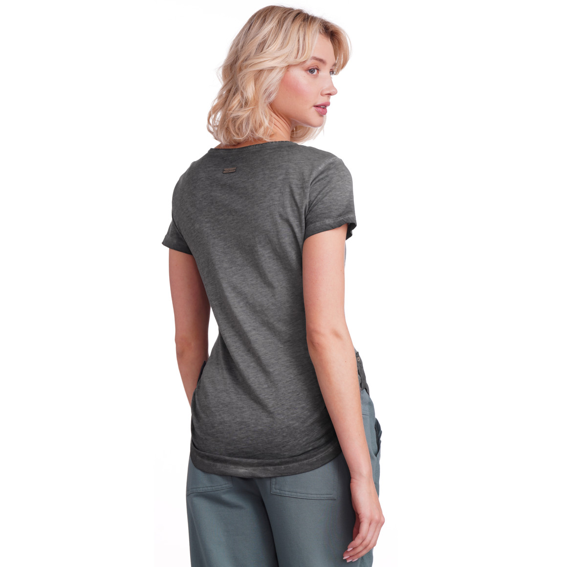 Gina Damen T-Shirt mit Knopfleiste dunkelgrau
